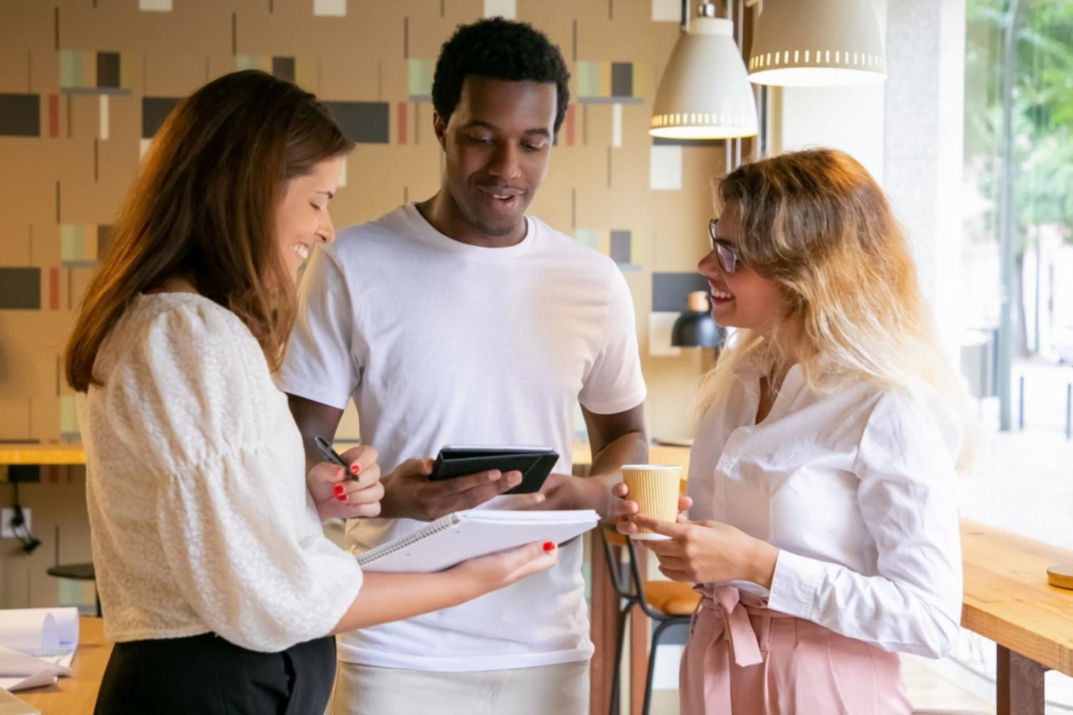 Students collaborating on budget calculations